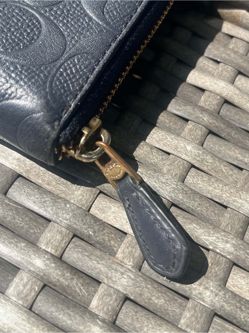 COACH Long Zip Around Wallet Signature Leather Navy Blue - Picture 4 of 7